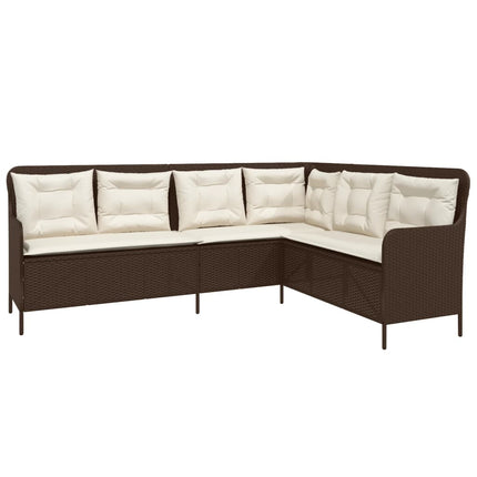havesofa med hynder L-formet polyrattan brun