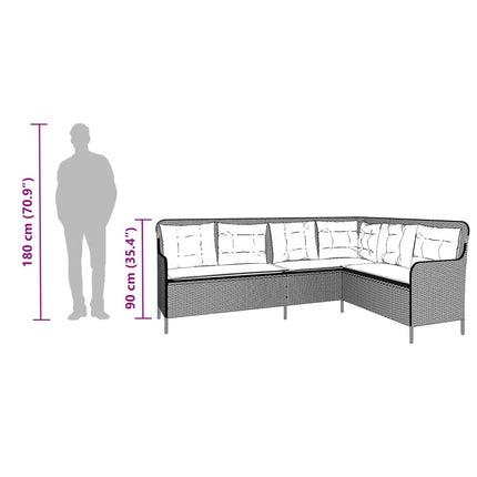 havesofa med hynder L-formet polyrattan beige