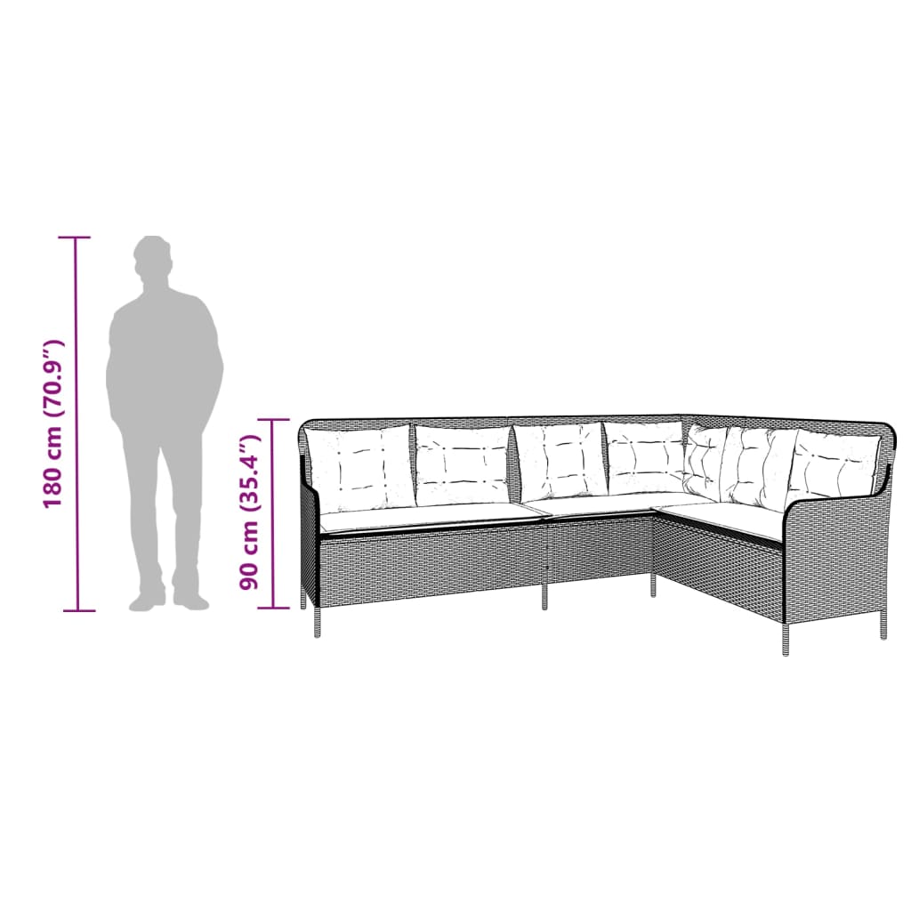 havesofa med hynder L-formet sort polyrattan