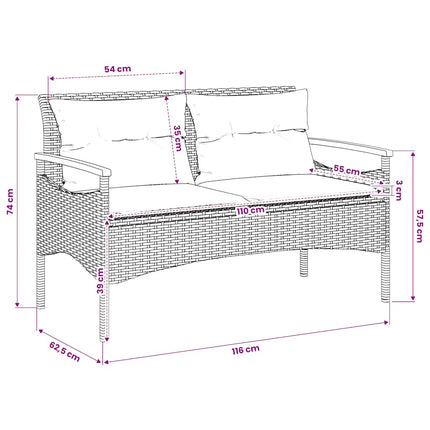 havebænk med hynder 116x62,5x74 cm polyrattan grå