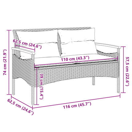 havebænk med hynder 116x62,5x74 cm polyrattan beige