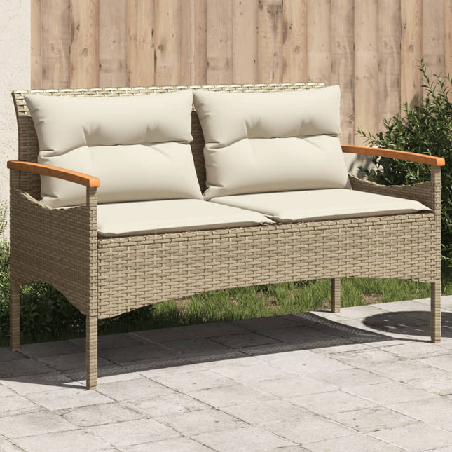 havebænk med hynder 116x62,5x74 cm polyrattan beige