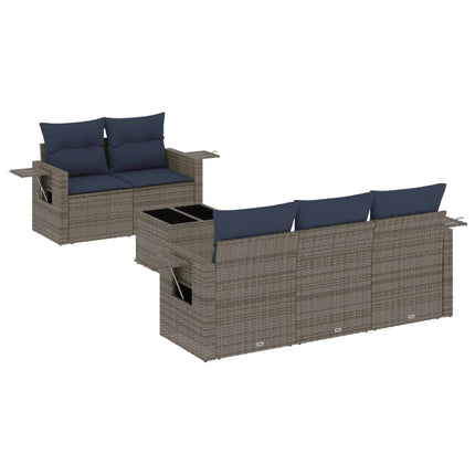 havesofasæt med 6 dele og hynder grå polyrattan
