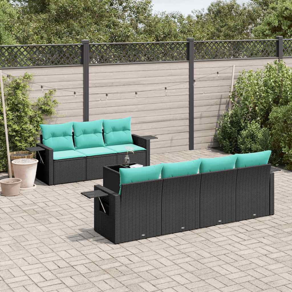 8-delt havesofast med hynder sort polyrattan