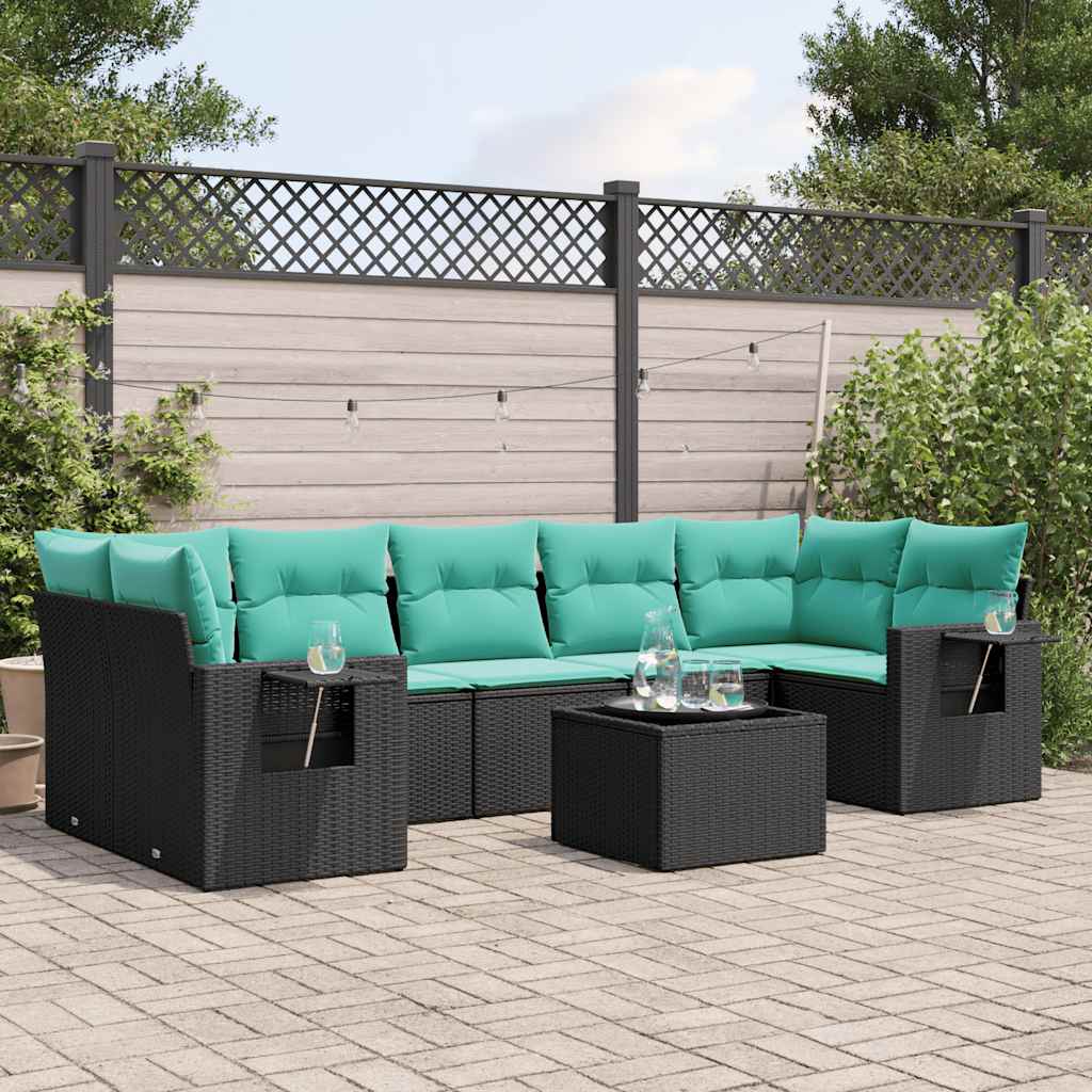 8-delt havesofast med hynder sort polyrattan