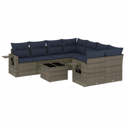 havesofasæt med 9 dele og hynder grå polyrattan