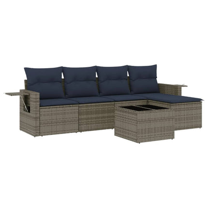 havesofasæt med 6 dele og hynder grå polyrattan