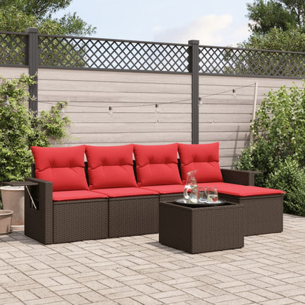havesofasæt med 6 hynder brun polyrattan