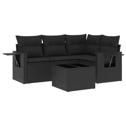 sofasæt til haven 5 dele med hynder polyrattan sort