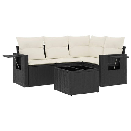 sofasæt til haven 5 dele med hynder polyrattan sort