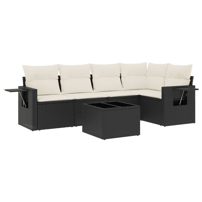 sofasæt til haven 6 dele med hynder polyrattan sort