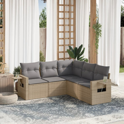 sofasæt til haven 5 dele med hynder polyrattan beige