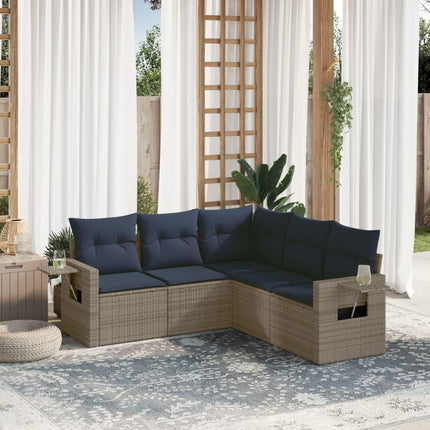 havesofasæt med 5 dele og hynder grå polyrattan