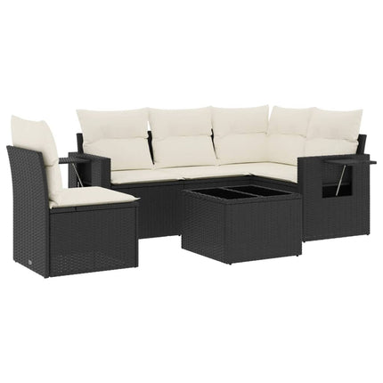 sofasæt til haven 6 dele med hynder polyrattan sort