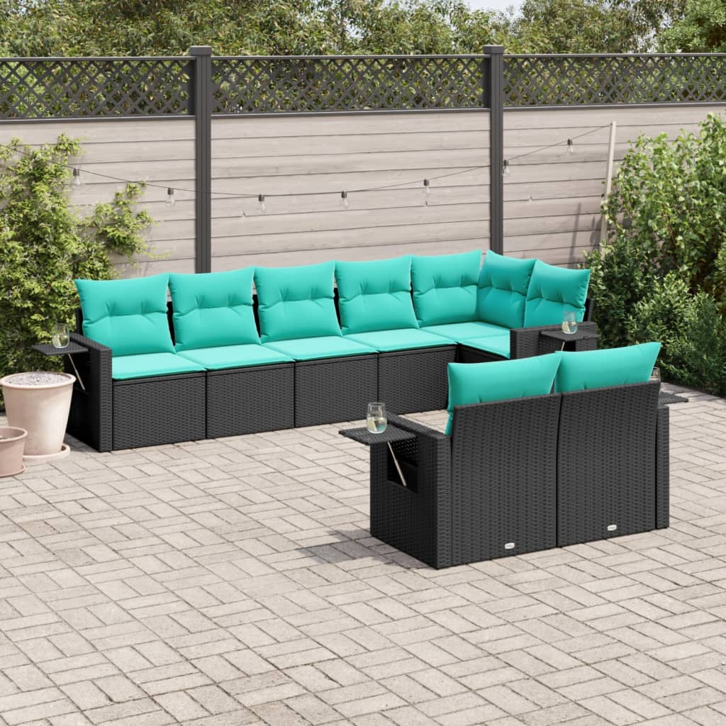 8-delt havesofast med hynder sort polyrattan