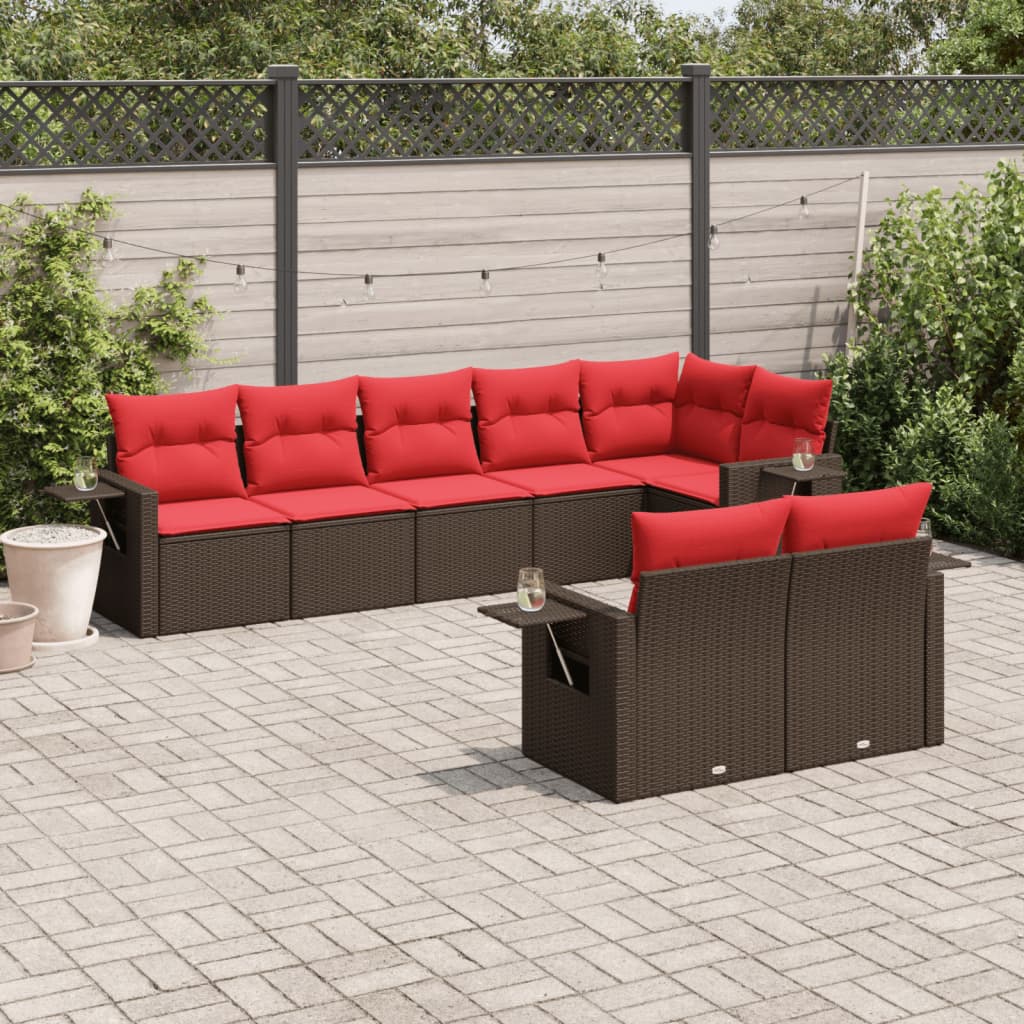 8-delt havesofast med hynder brun polyrattan