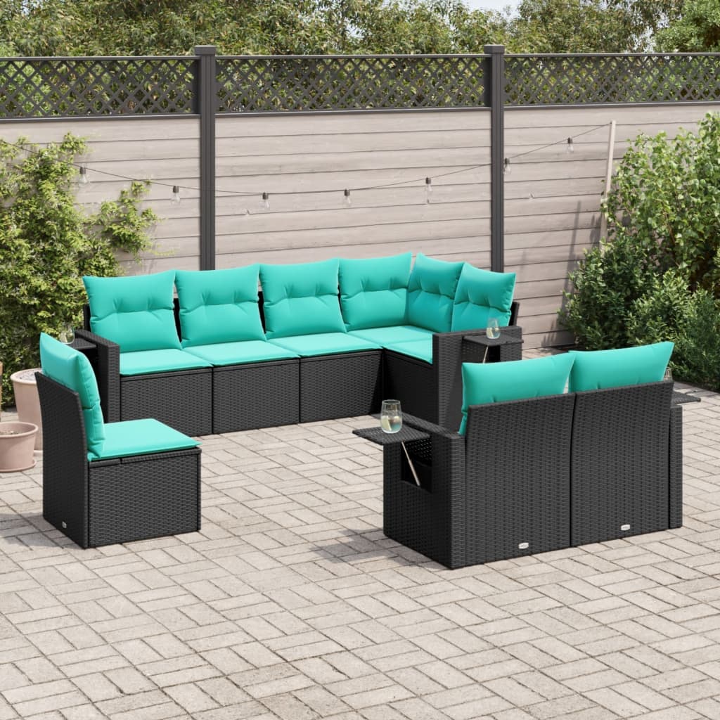 8-delt havesofast med hynder sort polyrattan