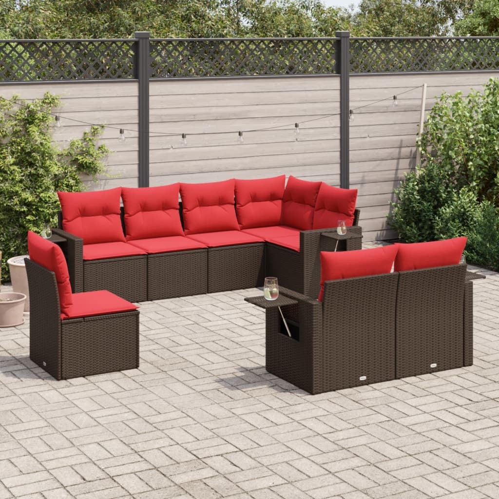 8-delt havesofast med hynder brun polyrattan