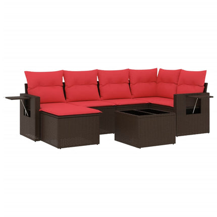 havesofasæt med 7 hynder brun polyrattan