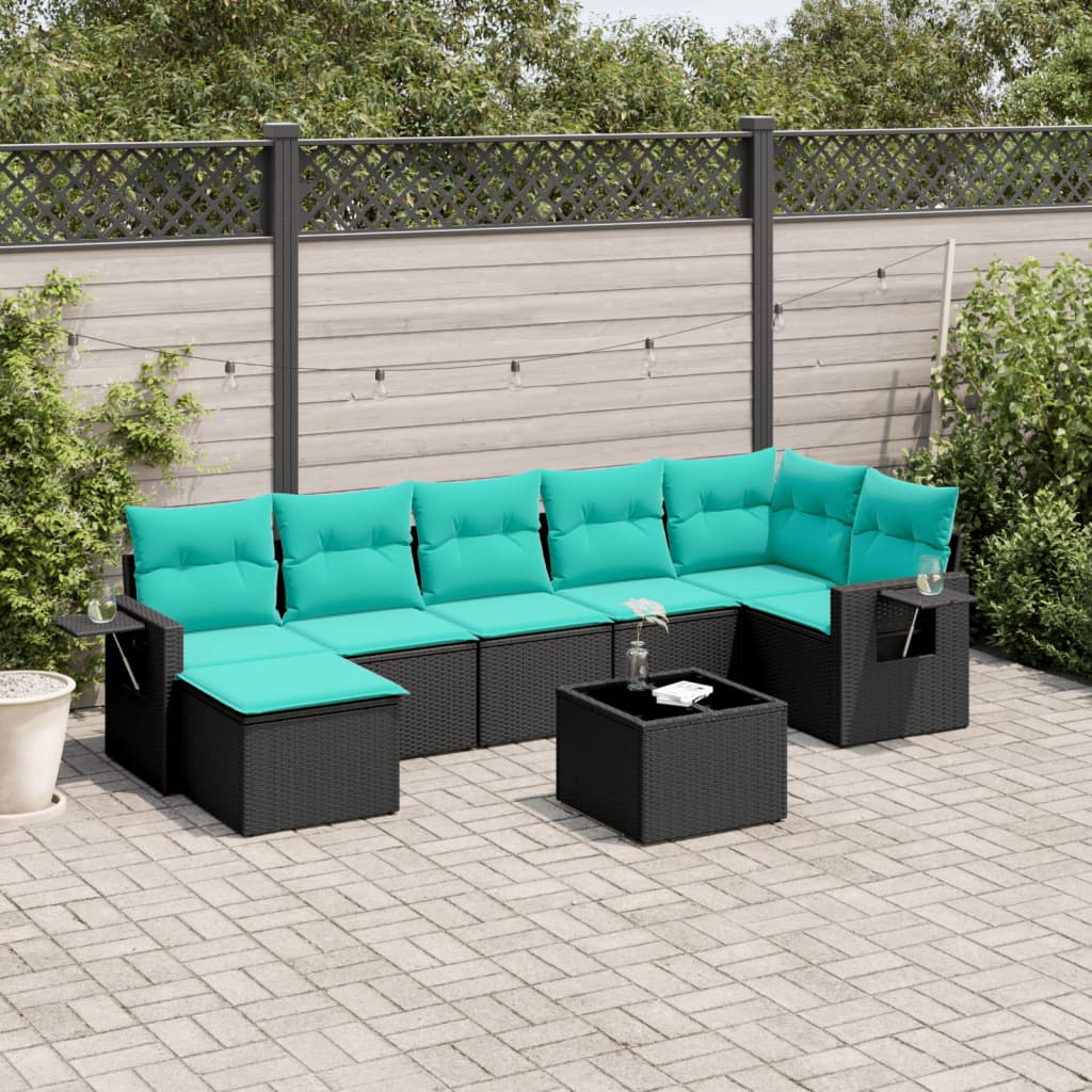 8-delt havesofast med hynder sort polyrattan