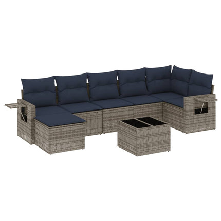 havesofasæt med 8 hynder grå polyrattan