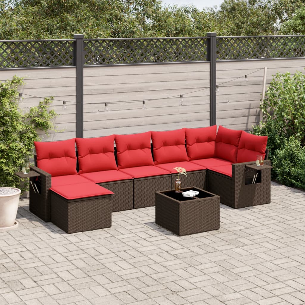 8-delt havesofast med hynder brun polyrattan
