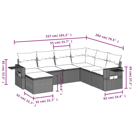 havesofasæt med 7 dele og hynder grå polyrattan