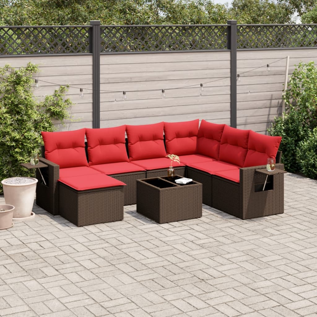 8-delt havesofast med hynder brun polyrattan