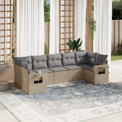 sofasæt til haven 7 dele med hynder polyrattan beige