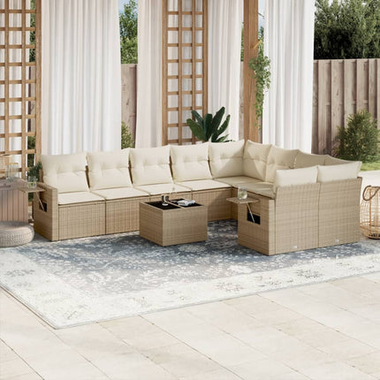 sofasæt til haven 10 dele med hynder polyrattan beige