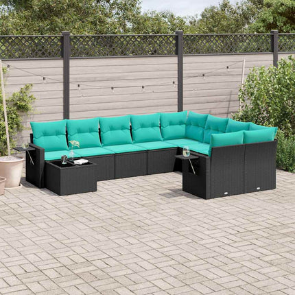 havesofasæt med 10 hynder sort polyrattan
