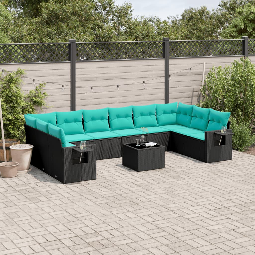 11-delt havesofast med hynder sort polyrattan
