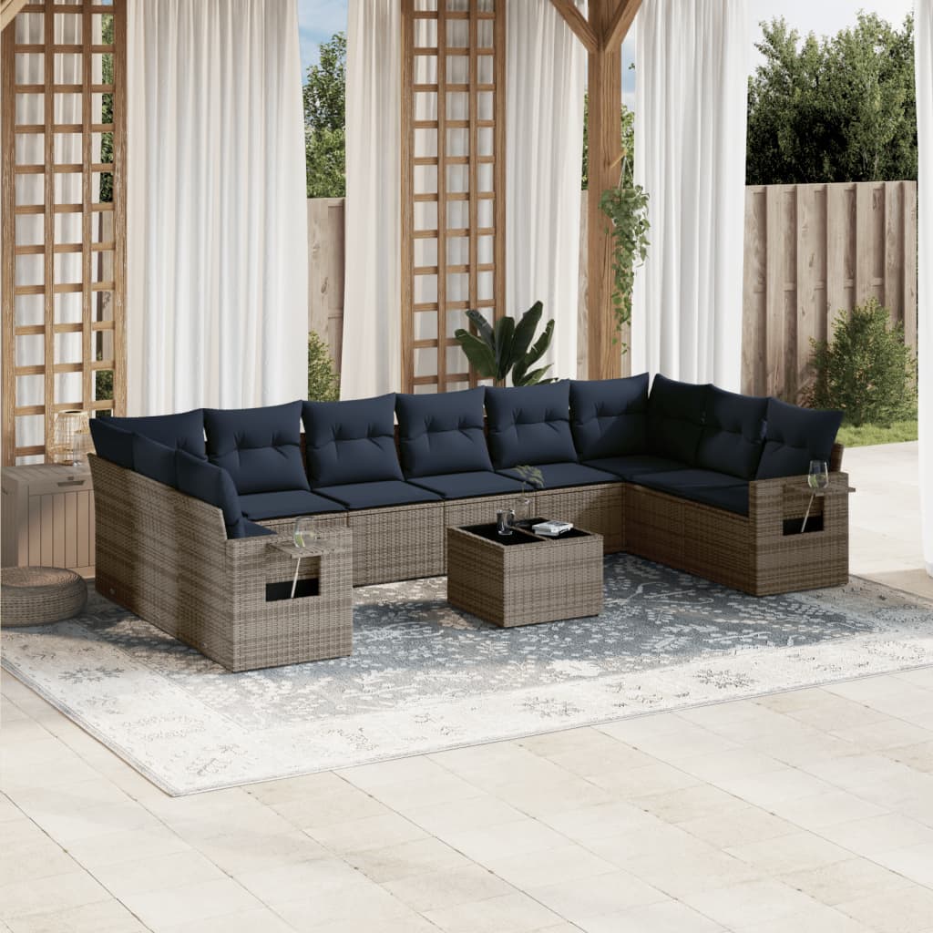 11-delt havesofast med hynder gr polyrattan