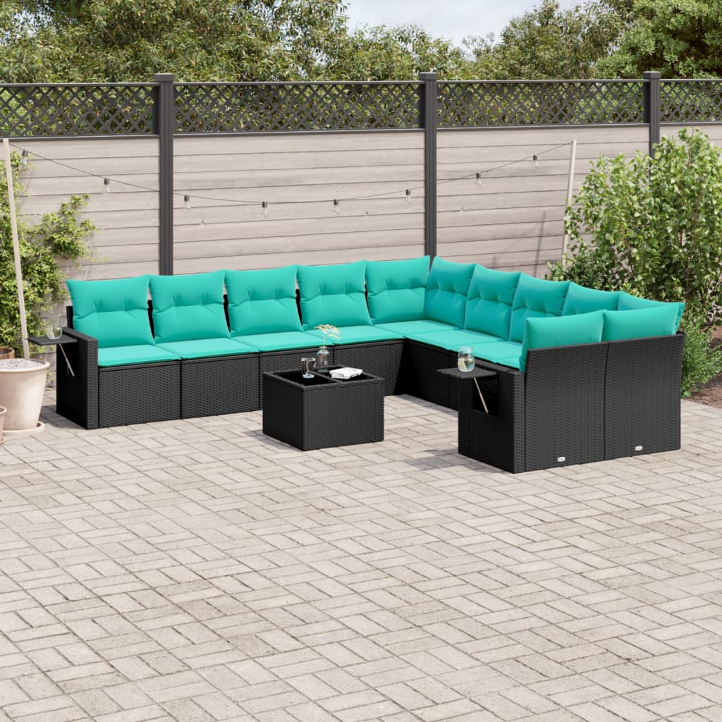 11-delt havesofast med hynder sort polyrattan