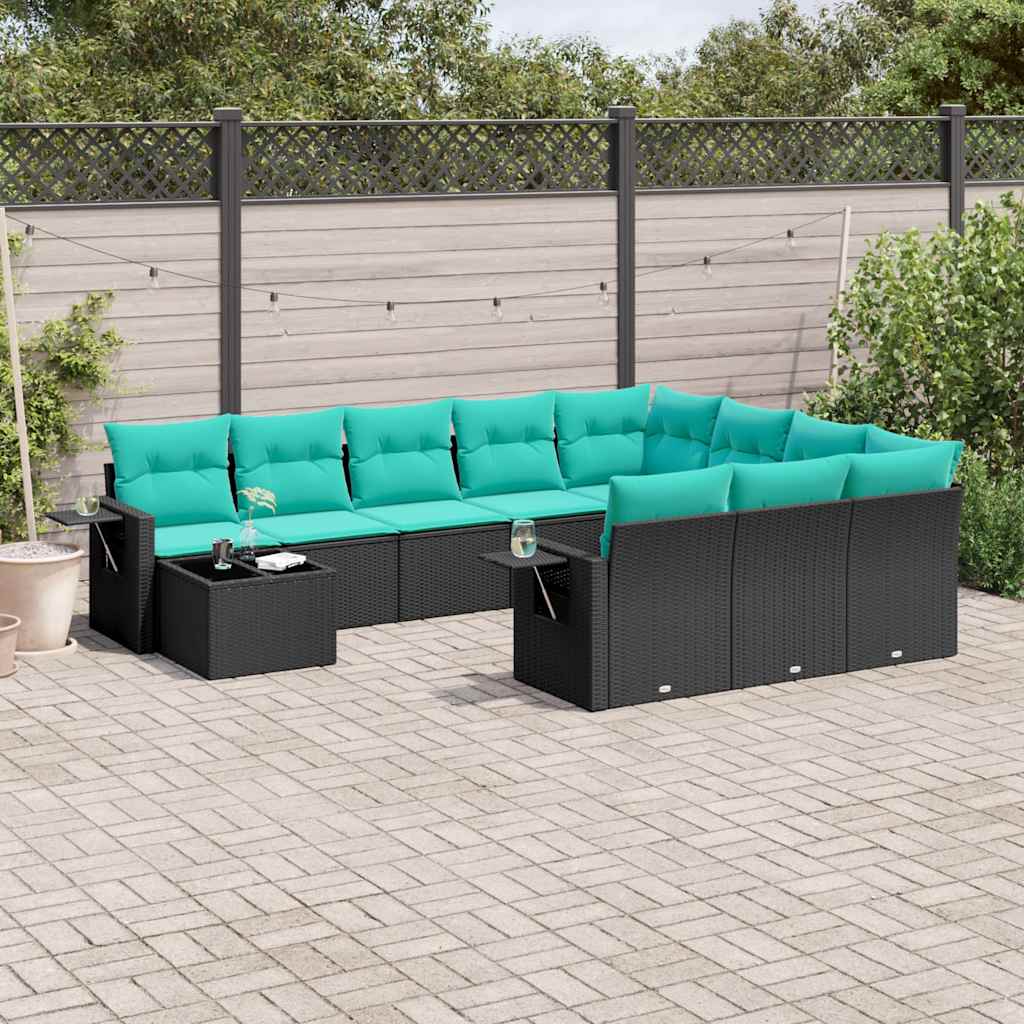 11-delt havesofast med hynder sort polyrattan