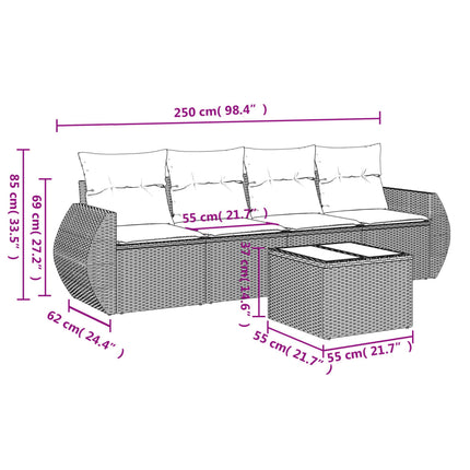 sofasæt til haven 5 dele med hynder polyrattan sort