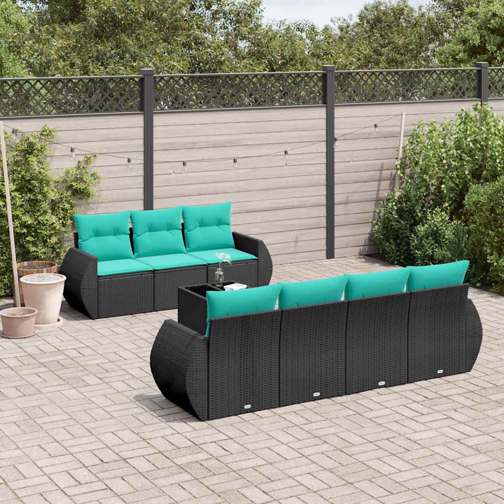 8-delt havesofast med hynder sort polyrattan