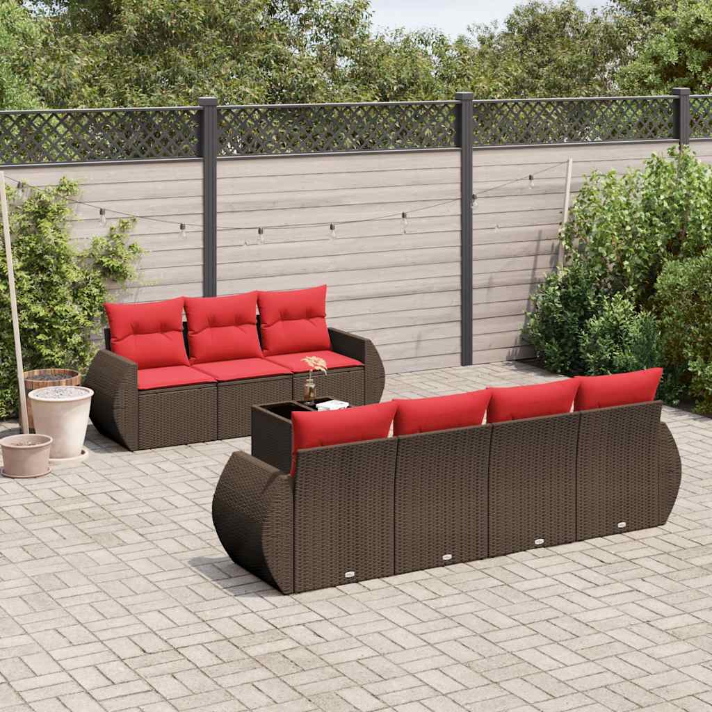 8-delt havesofast med hynder brun polyrattan