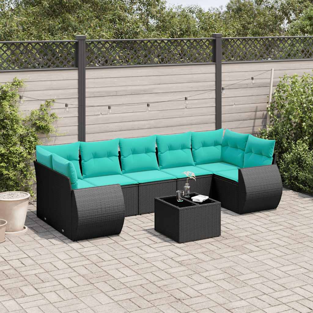 8-delt havesofast med hynder sort polyrattan