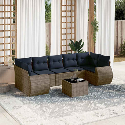 havesofasæt med 8 hynder grå polyrattan