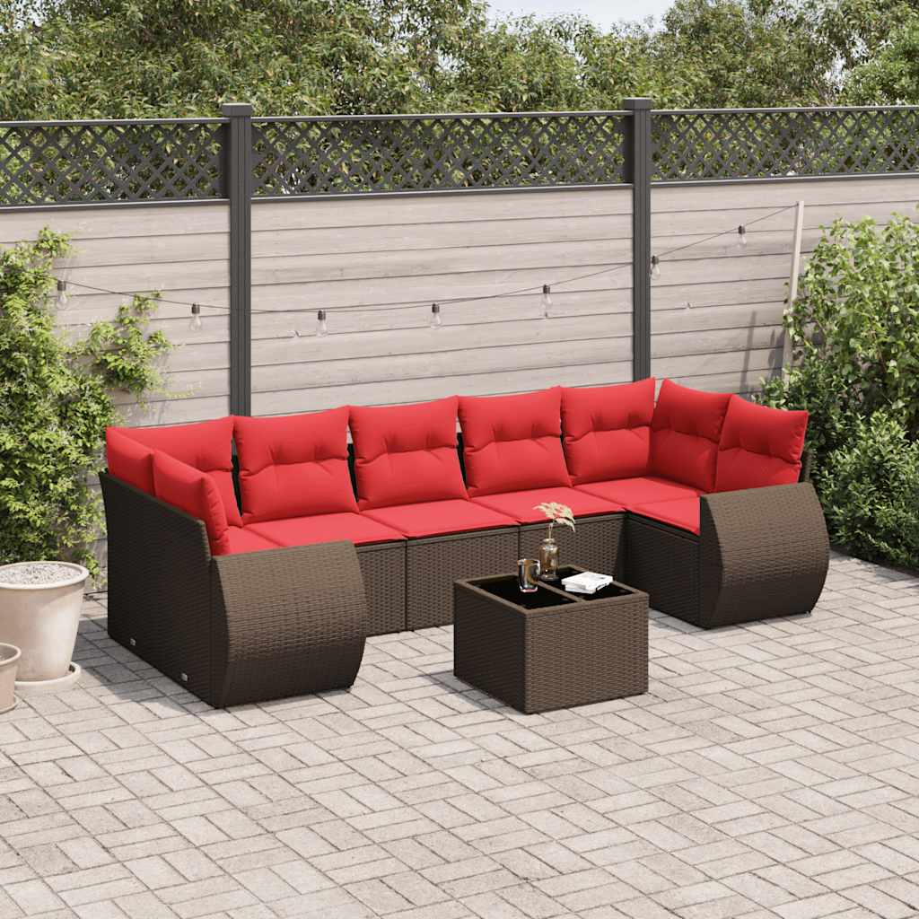 8-delt havesofast med hynder brun polyrattan