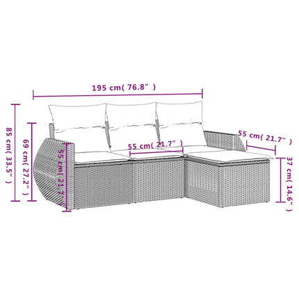 havesofasæt med 4 dele og hynder sort polyrattan