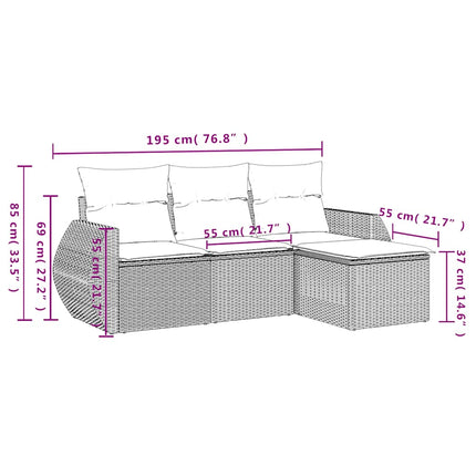 havesofasæt med 4 dele og hynder brun polyrattan