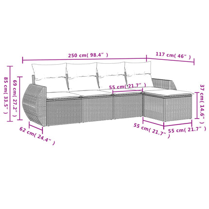 havesofasæt med 5 dele og hynder sort polyrattan