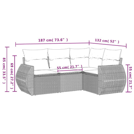 sofasæt til haven 4 dele med hynder polyrattan sort