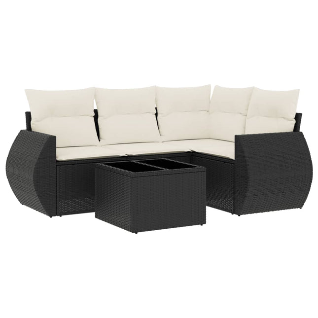 sofasæt til haven 5 dele med hynder polyrattan sort