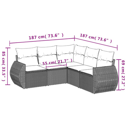 havesofasæt med 5 dele og hynder sort polyrattan