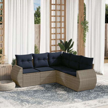 havesofasæt med 5 dele og hynder grå polyrattan