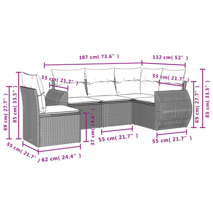 sofasæt til haven 5 dele med hynder polyrattan sort