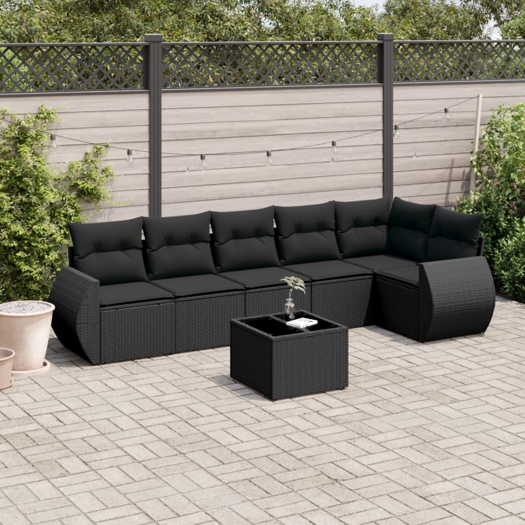 sofasæt til haven 7 dele med hynder polyrattan sort